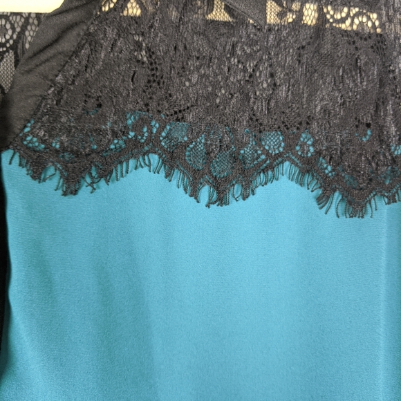 Metaphor Button Down Lace Teal Long Sleeve Top - Picture 3 of 6